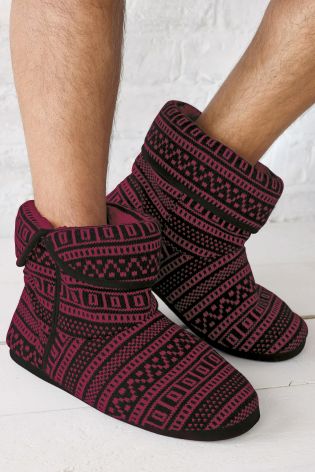 Burgundy Fairisle Pattern Knitted Boot